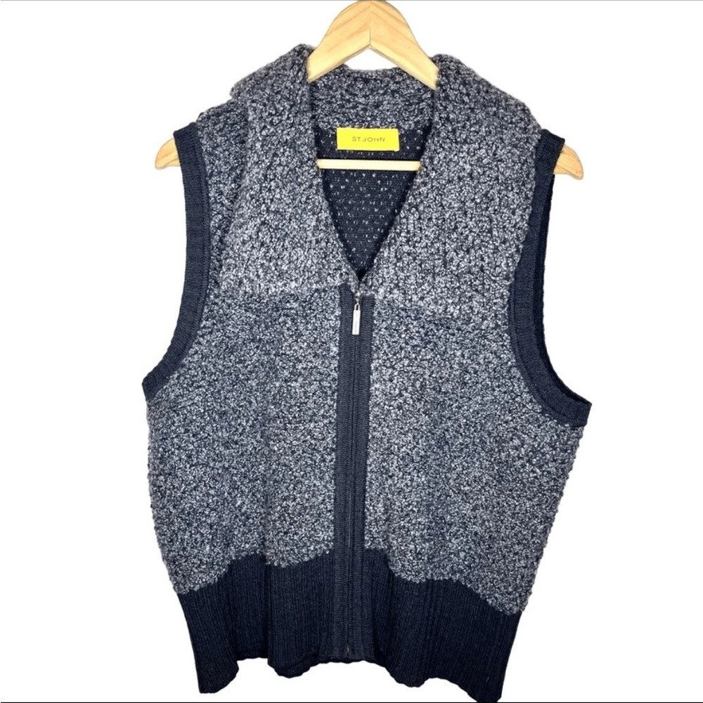 St. John Gray Zip-Front Sweater Vest